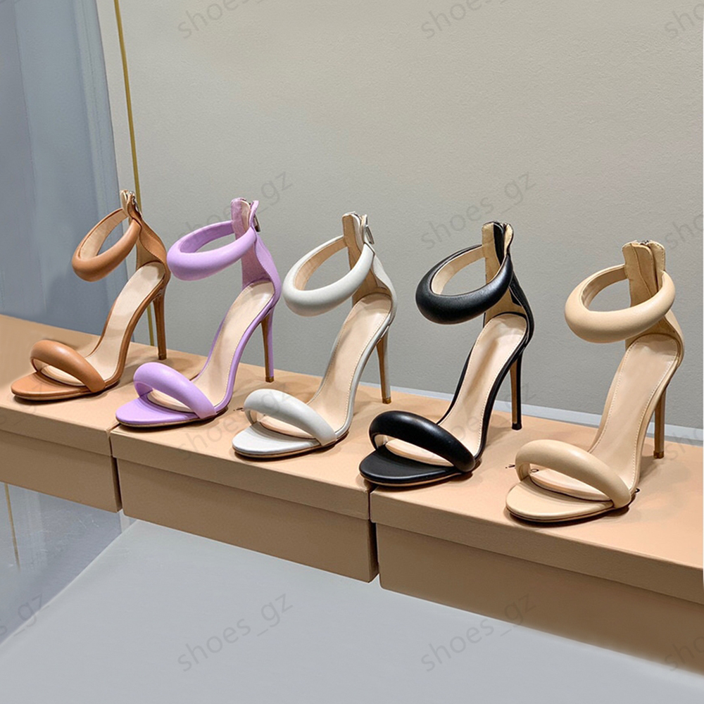 Top quality calfskin ankle strap stiletto Heels Sandals sky-high heel for women summer luxury designer shoes 10.5 golden heeled Rear Zip Sandals factory footwear 35-43