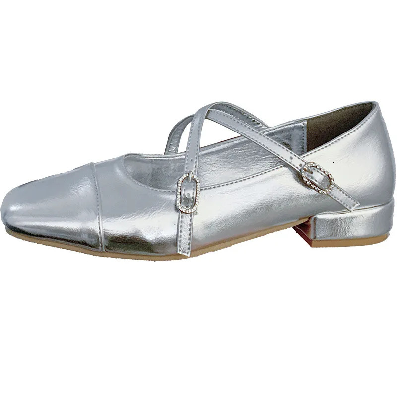 Medium Mary Jane Single 2024 Women Retro Thick Heeled Ballet Cross Buckle Shallow Soft Sole Shoes 240607
