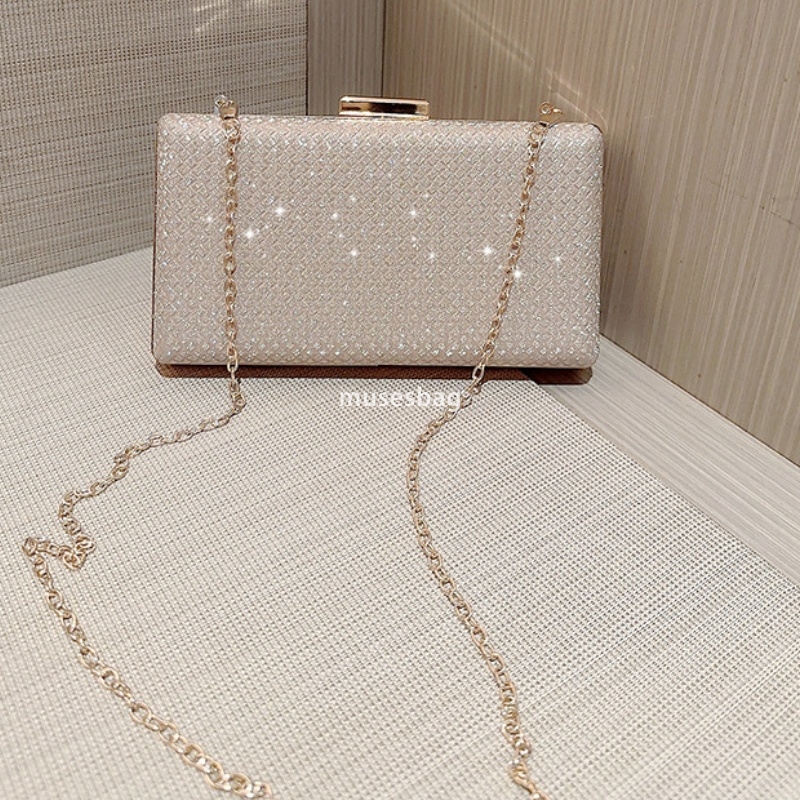 Designer Women's High Quality Small Square Bag Luxury High end Gold Celebrity Versatile Handheld Sparkling Fashion Dress Bag Chain Banquet Bag