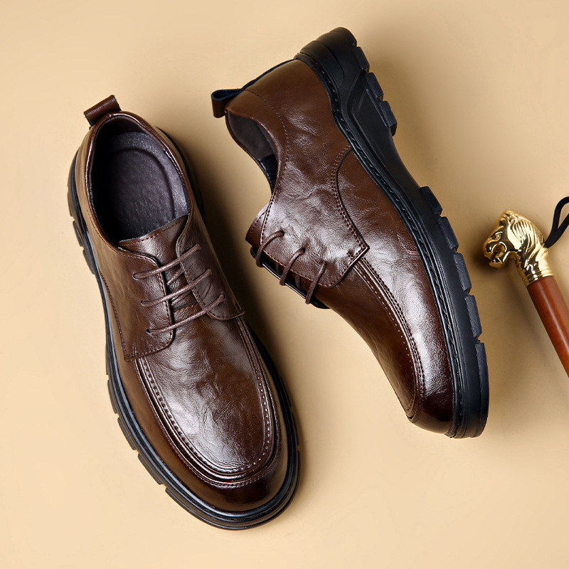 Men's Thick Soled Leather Trendy British Formal Business Derby Shoes, Leisure Groom's Wedding Shoes (Free Shipping)