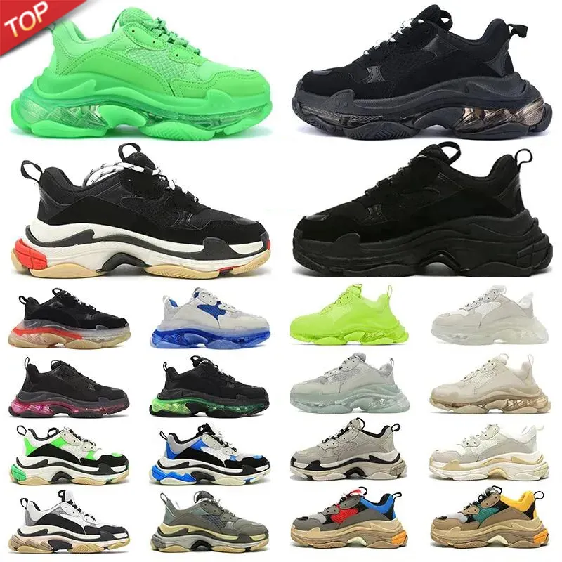 With box Triple s women designer casual shoes platform sneakers clear sole black white grey red pink blue Royal Neon Green men trainers Tennis