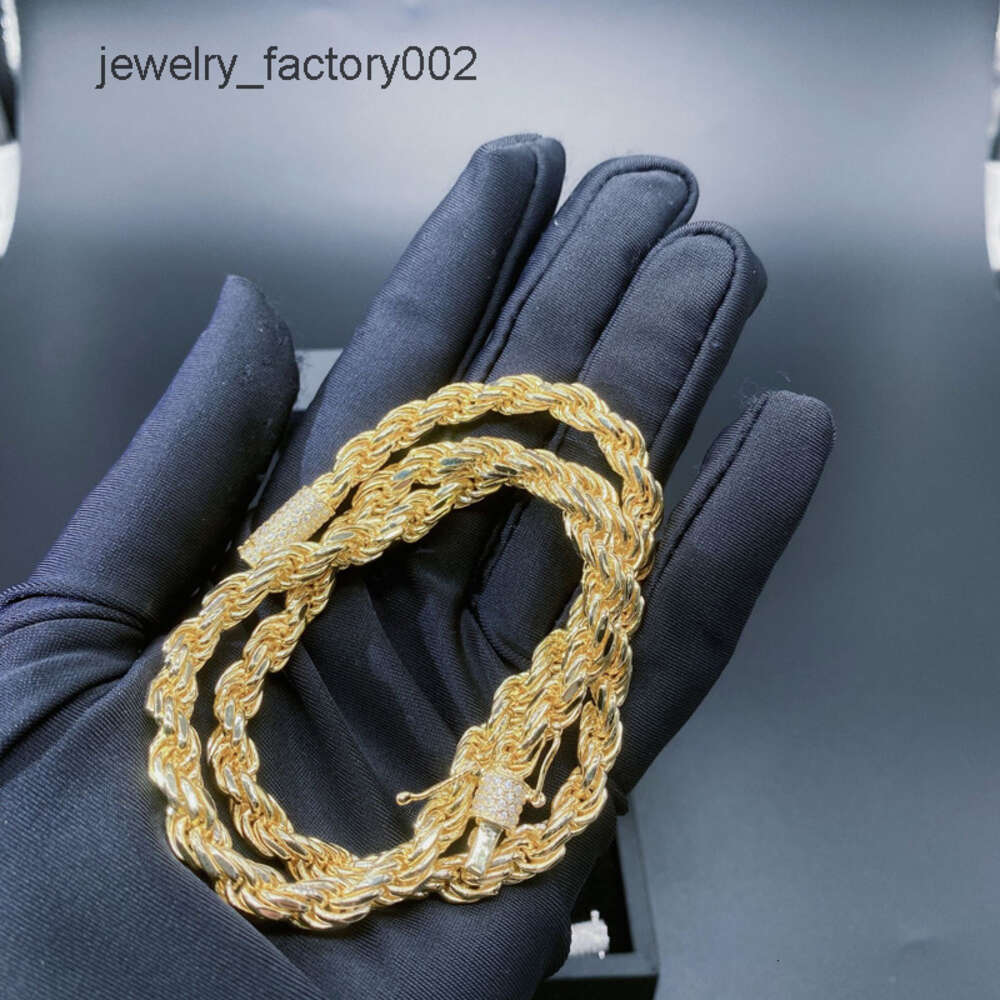 Pass Diamond Tester 8mm Full VVS Moissanite Iced Out Rope Chain 925 Sterling Silver Men Hip Hop Jewelry Twisted Necklace