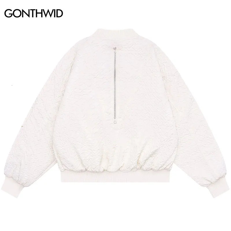 Vintage Bomber Pleated Jacket Y2K Hip Hop Solid Thick Warm Zipper Baseball Coats Streetwear Harajuku Casual Loose Jackets 240530