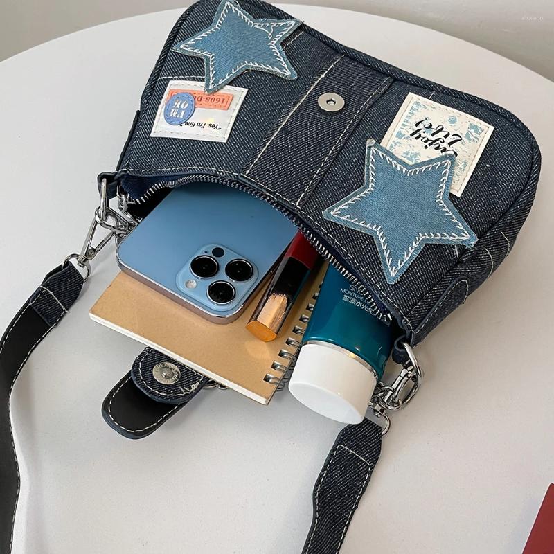 2025 NEW Totes Women Fashion Shoulder Bag Stars Pattern Denim Chain Underarm Adjustable Strap Vintage Handbag Girls Outdoor Daily zhanyishengli