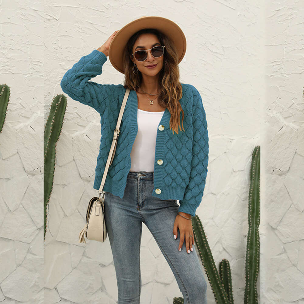 Autumn / Winter 24ss Solid Color V-neck Jacquard Knit Cardigan Wool Knit Top Button Slim Fit Over Sweater