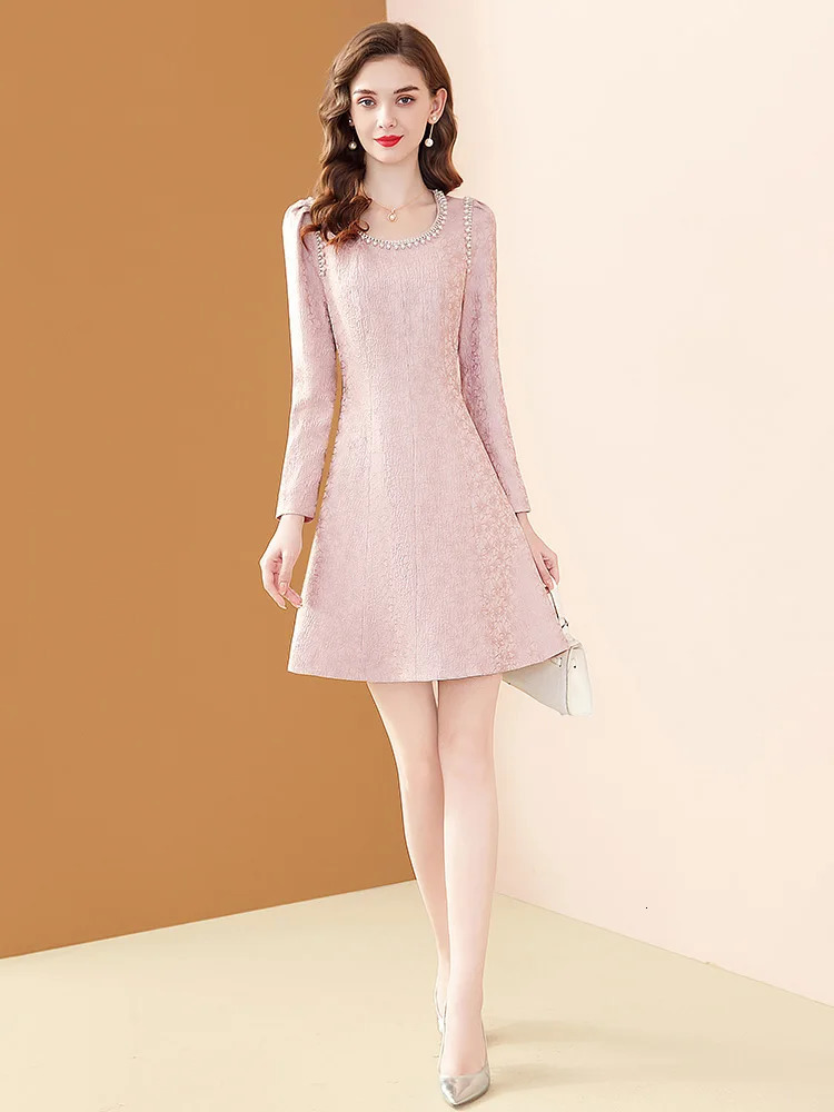 EVNISI Women Elegant Tweed Dress Embroidered Flares Casual Office A-line Dresses O-neck Slim Party Vestido Women Autumn Winter 240529