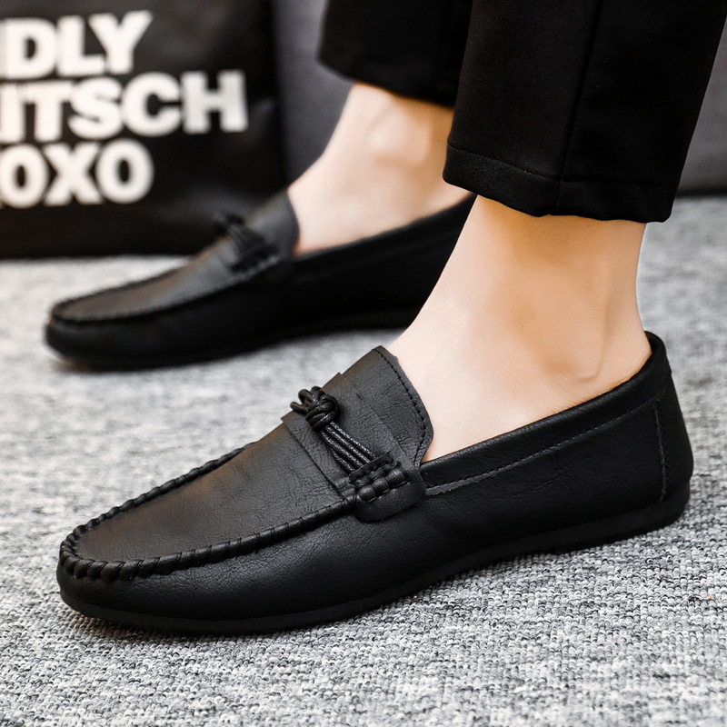 Spirit Boy Breathable Non-Slip Loafer Bean Shoes To Work British Wind Soft Sole Casual Slip-On New Men'S Shoes Classic Black size