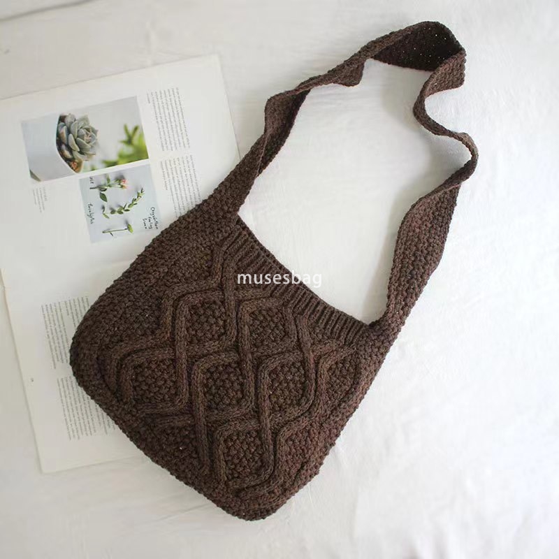 New Knitted Knitted Bag Knitted Bag Essential for Commuting Large Capacity Tote Bag Bohemian Style Crossbody Bag Diamond Pattern Bag