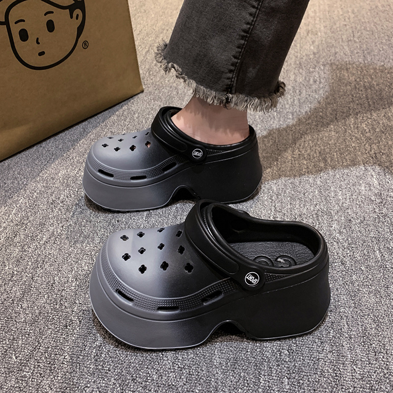 New 2024 Summer Color Outwear Blocked Thick Sole Two Beach Headband Cool Slippers Anti slip and Wear Resistant Ultra High Heel Hole Shoes for Women Lh