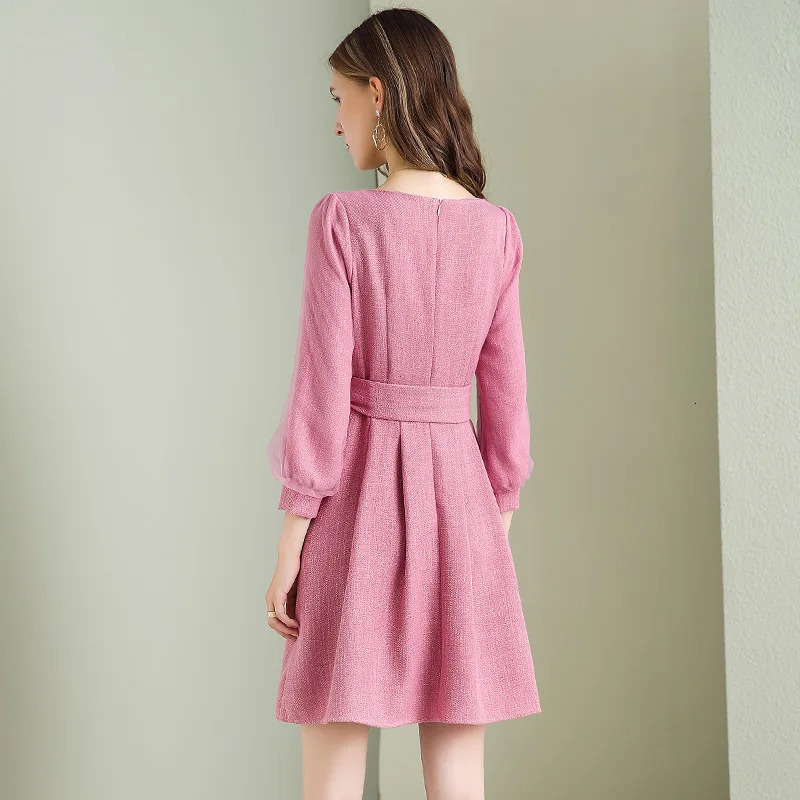 EVNISI Women Diamonds Shiny Bee Brooch Dresses Square Collar Elegant Solid Tweed Dress For Women Casual Office Lady Vestidos 240529