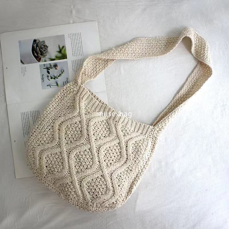 New Knitted Knitted Bag Knitted Bag Essential for Commuting Large Capacity Tote Bag Bohemian Style Crossbody Bag Diamond Pattern Bag