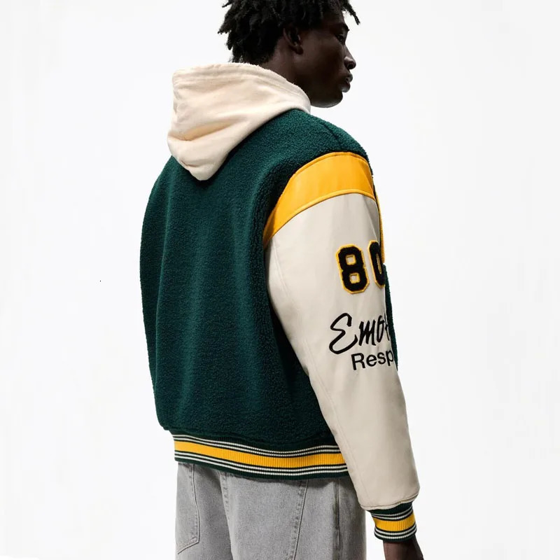 Mens Baseball Varsity Jackets Spring Embroidery Flocking Loose Street Couple Coat Hip Hop PU Y2K Patchwork Bomber Jackets Unisex 240530