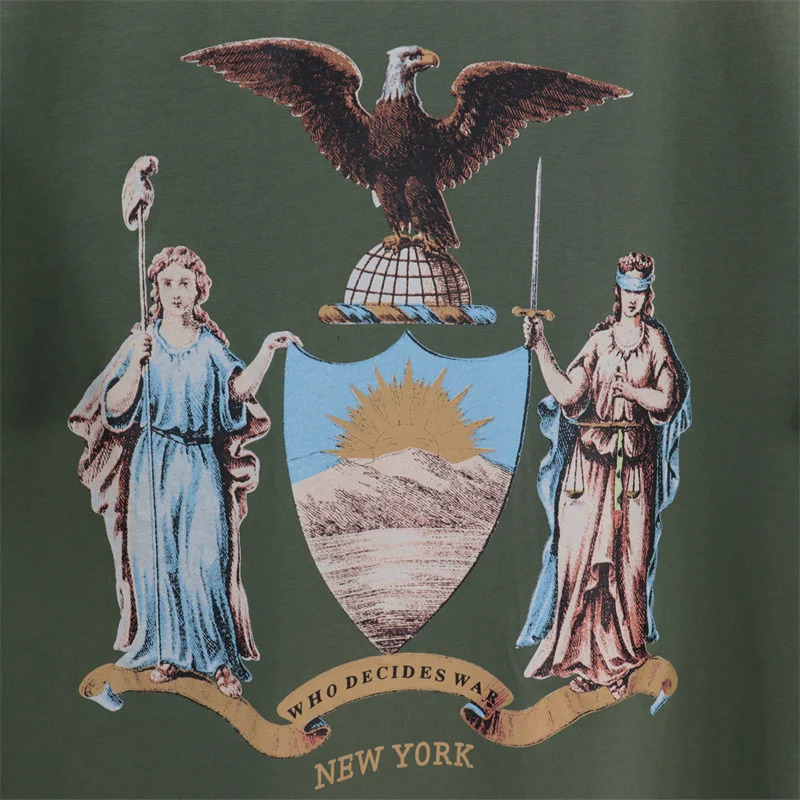 Who Decisions War Eagle Pattern Washed Old Letter Printed T-shirt Cotton Plain Knitted T-shirt 240530