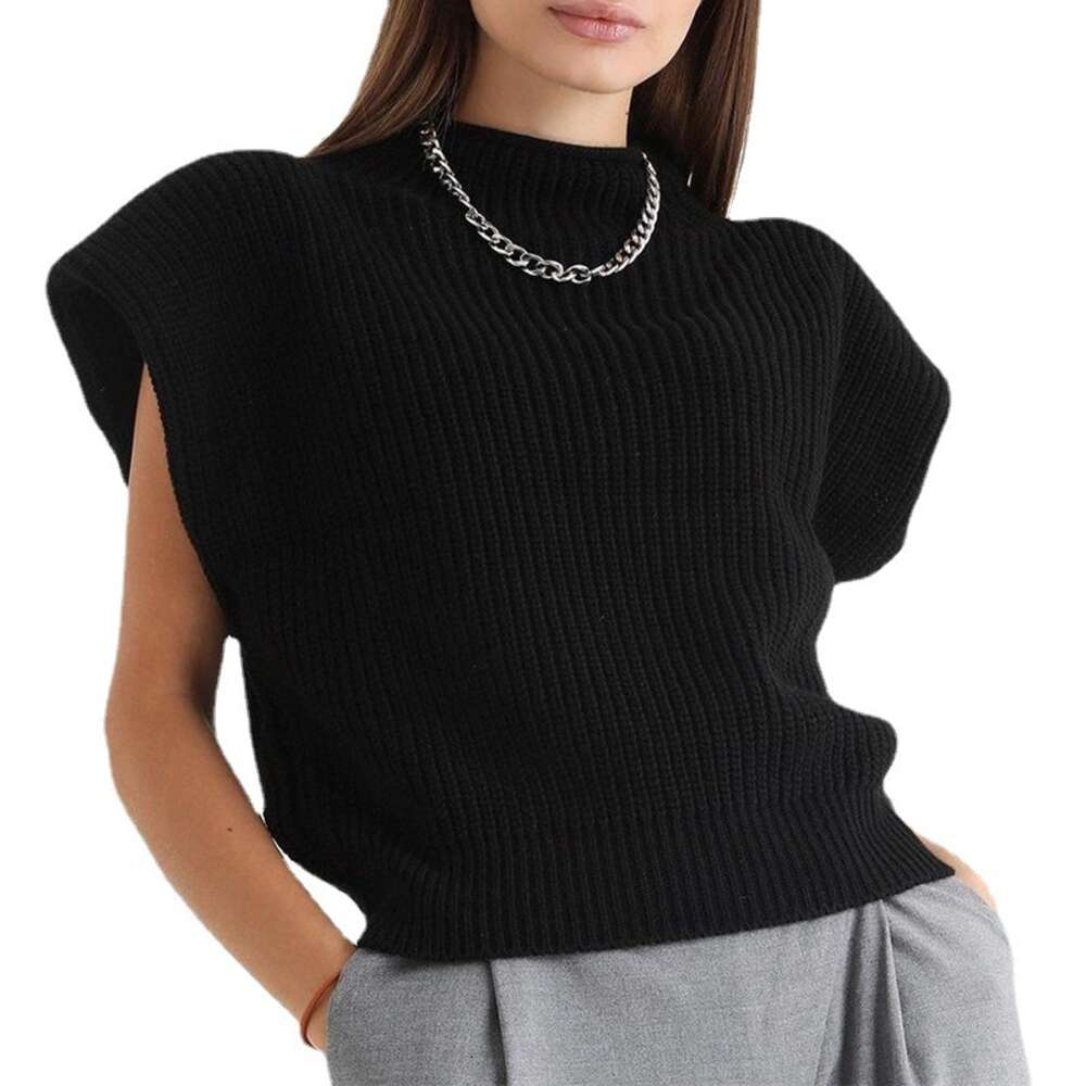 Autumn New High Collar Versatile Style Knitwear 24ss Sleeveless Casual Pullover Sweater for Women