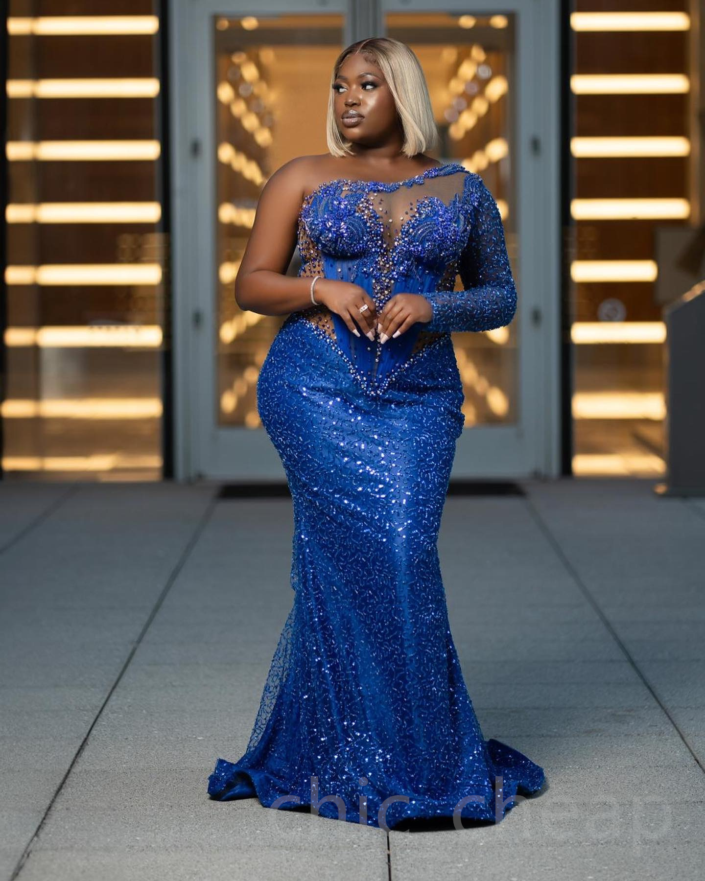 chic royal blue evening wear beaded crystalembellished mermaid style for proms and celebrations