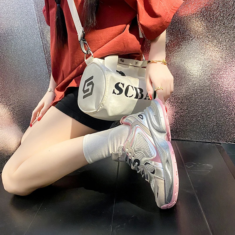 casual mesh womens fashion sports surface breathable retro do old dirty thick soles increase daddy shoes