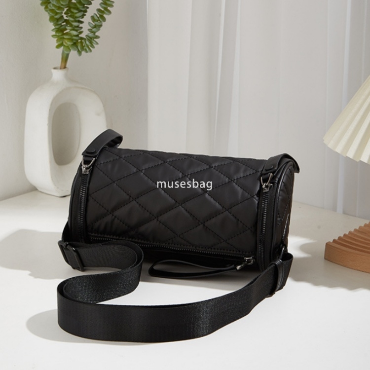 New Women's Bag Versatile Solid Color Cylinder Bag Oxford Embroidered Thread Diamond Grid Underarm Bag Single Shoulder Crossbody Bag