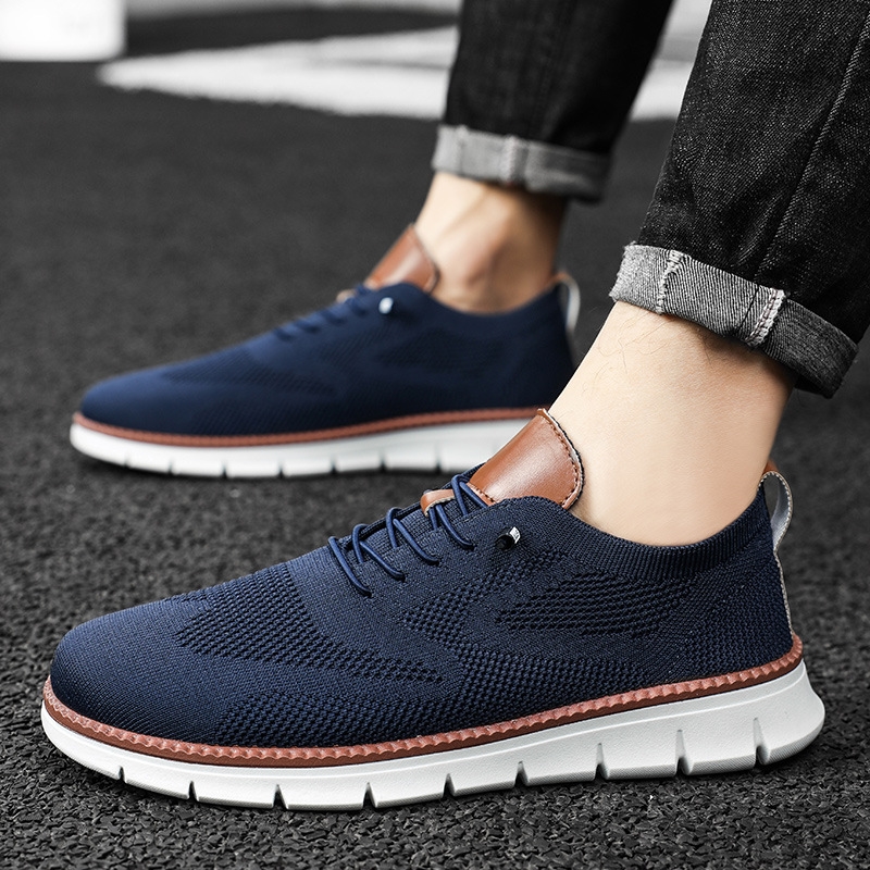 White British Style Men'S Shoes Summer Breathable Sports Shoes Flying Mesh Shoes Men Cross-Border Plus Size 39-48
