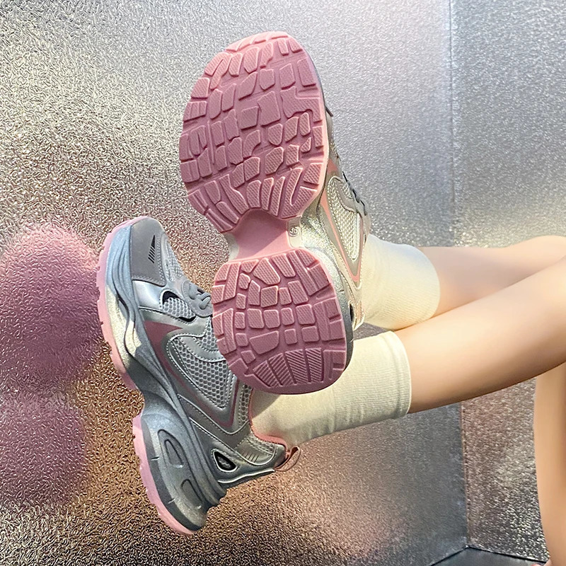 casual mesh womens fashion sports surface breathable retro do old dirty thick soles increase daddy shoes