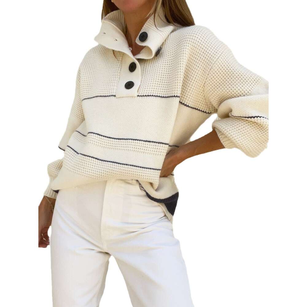 Popular New Fashion New Womens Wear Loose Striped High Neck Knitted Sweater