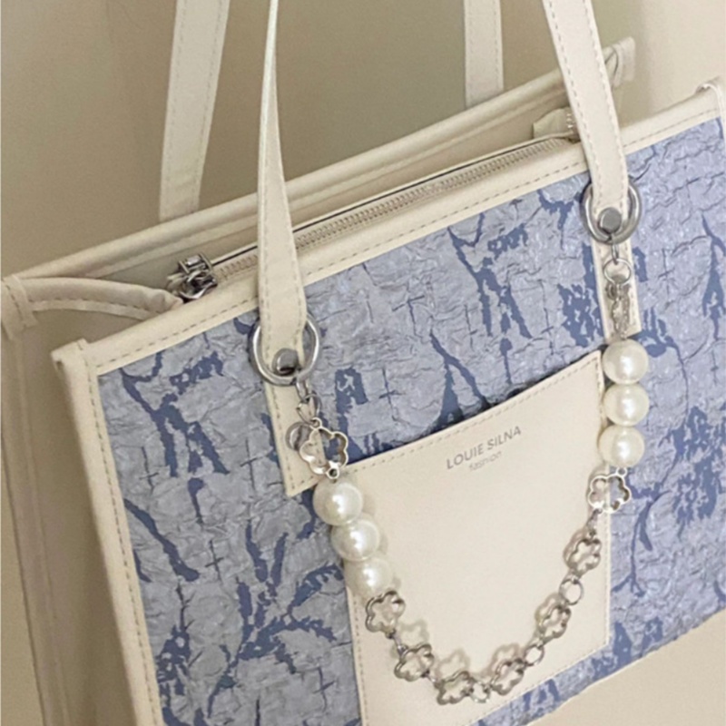 Women's New Personalized Sea Salt Blue Pattern Cloth Large Capacity Commuting Tote Bag with High Quality and Small Crowd Women's Bag
