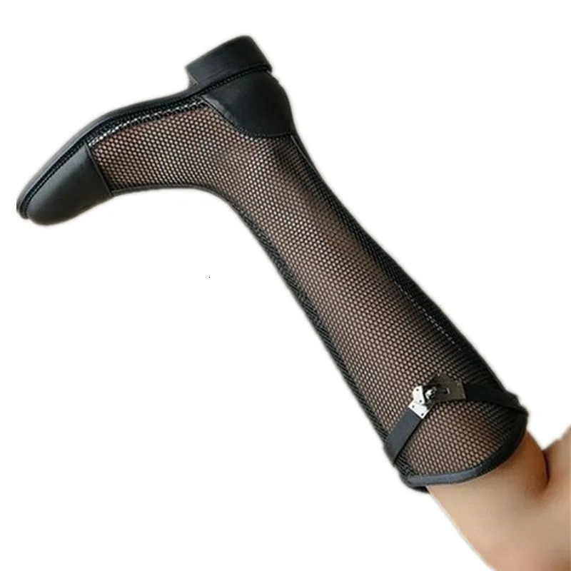 Summer Women Knee-high Mesh Bota mouth Breathable Net Knight Boots Thick Bottom Hollow Shoes Chunky Low Heel Femininos 240607