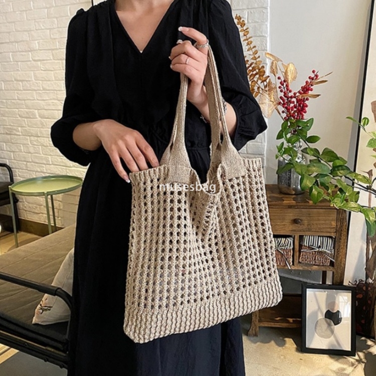 New Knitted Knitted Bag Knitted Bag Commuter Essential Shoulder Bag Large Capacity Tote Bag Bohemian Style Handbag Women Bag