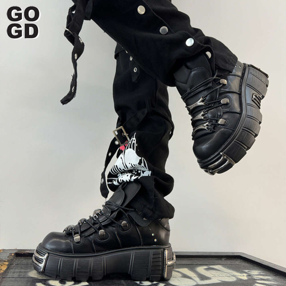GOGD Brand Fashion Women's Platform Ankle Boots 2023 New Dark Punk Style High Heels Metal Decoration Design Y2k Gothic Shoes INS