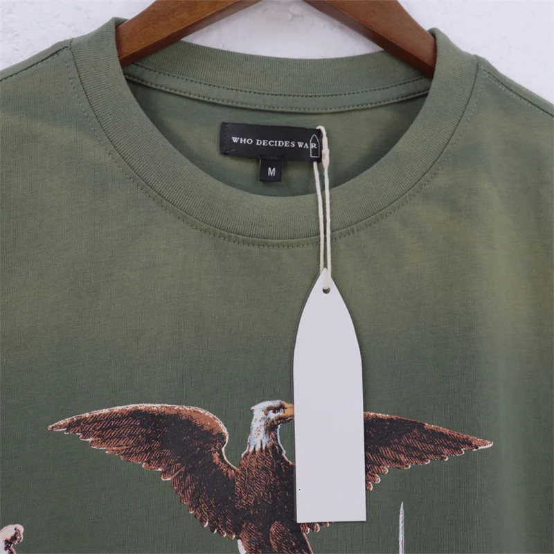 Who Decisions War Eagle Pattern Washed Old Letter Printed T-shirt Cotton Plain Knitted T-shirt 240530