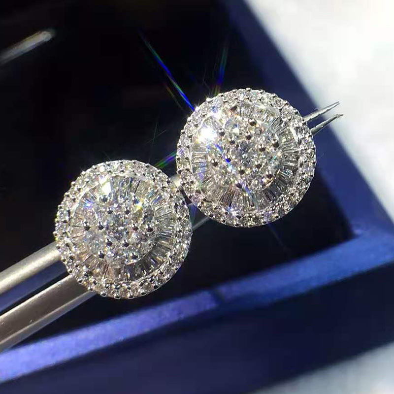 Rulalei Trendy Flower Lab diamond CZ Stud Earring Real 925 Sterling Silver Engagement Wedding Earrings for women Gemstone Party Jewelry Gift
