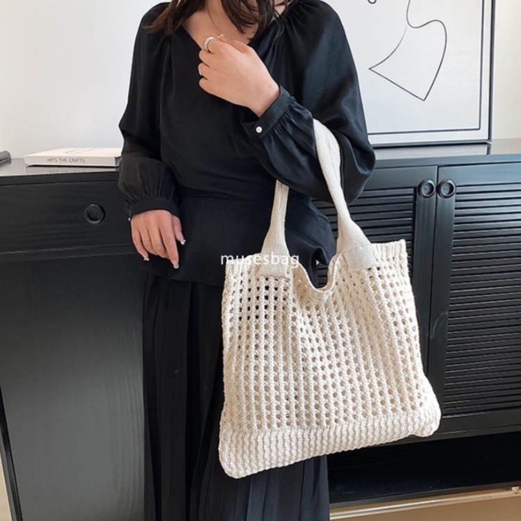 New Knitted Knitted Bag Knitted Bag Commuter Essential Shoulder Bag Large Capacity Tote Bag Bohemian Style Handbag Women Bag