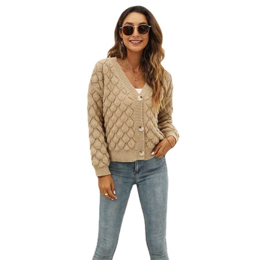 Autumn / Winter 24ss Solid Color V-neck Jacquard Knit Cardigan Wool Knit Top Button Slim Fit Over Sweater