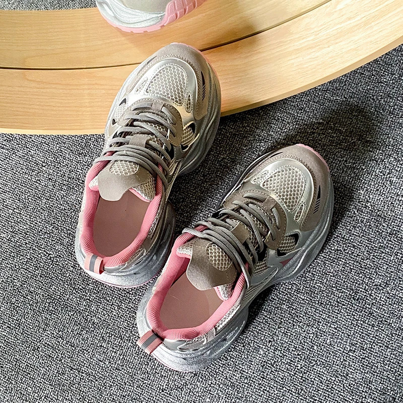 casual mesh womens fashion sports surface breathable retro do old dirty thick soles increase daddy shoes