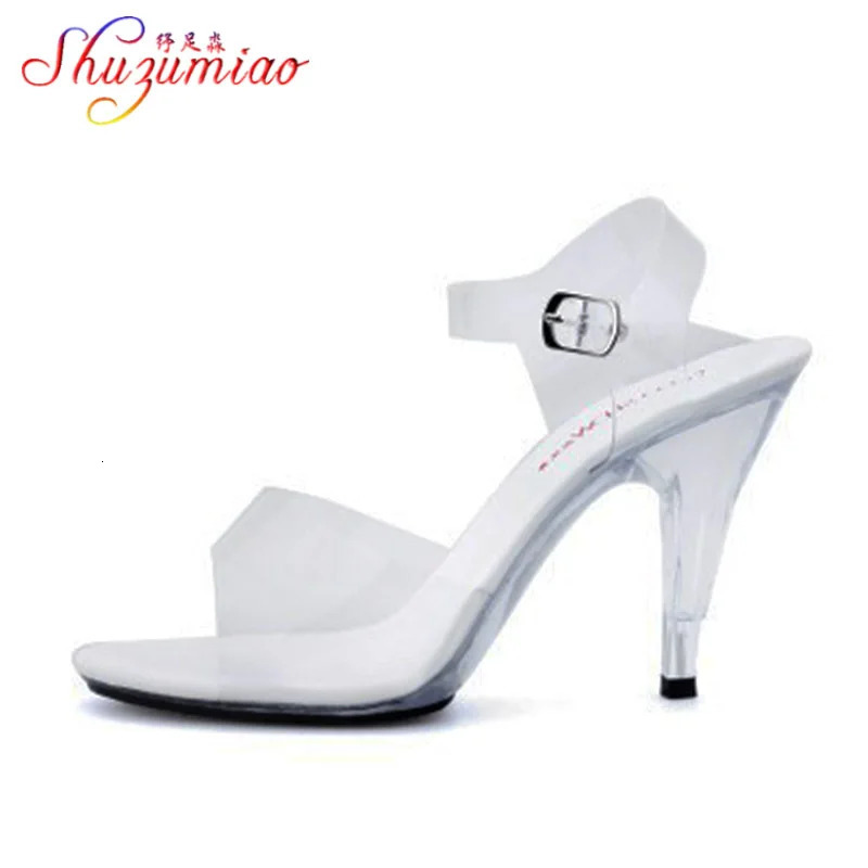 Steel Tube Dancing Sandals Women Quality Ultra-high Heel 7-20CM Transparent Crystal Lady Shoes Model Catwalk large yard 240528
