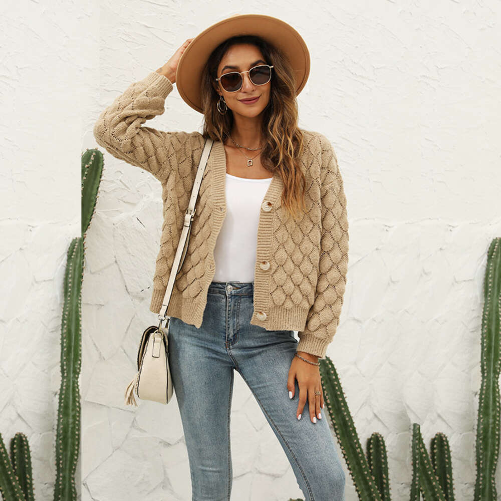 Autumn / Winter 24ss Solid Color V-neck Jacquard Knit Cardigan Wool Knit Top Button Slim Fit Over Sweater