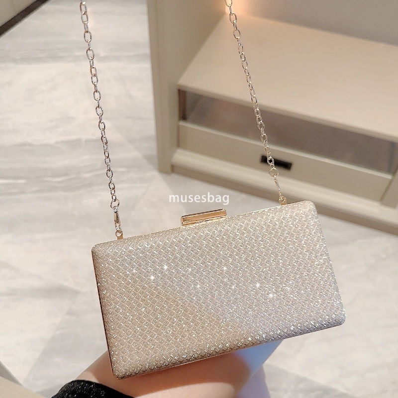 Designer Women's High Quality Small Square Bag Luxury High end Gold Celebrity Versatile Handheld Sparkling Fashion Dress Bag Chain Banquet Bag