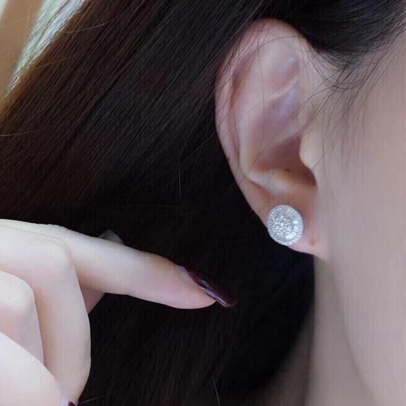 Rulalei Trendy Flower Lab diamond CZ Stud Earring Real 925 Sterling Silver Engagement Wedding Earrings for women Gemstone Party Jewelry Gift