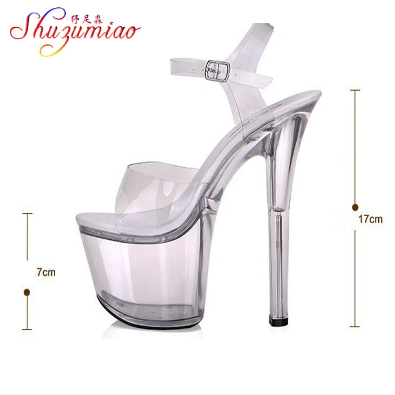 Steel Tube Dancing Sandals Women Quality Ultra-high Heel 7-20CM Transparent Crystal Lady Shoes Model Catwalk large yard 240528