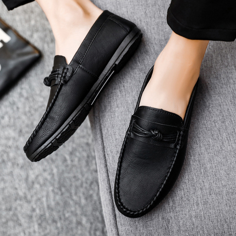Spirit Boy Breathable Non-Slip Loafer Bean Shoes To Work British Wind Soft Sole Casual Slip-On New Men'S Shoes Classic Black size