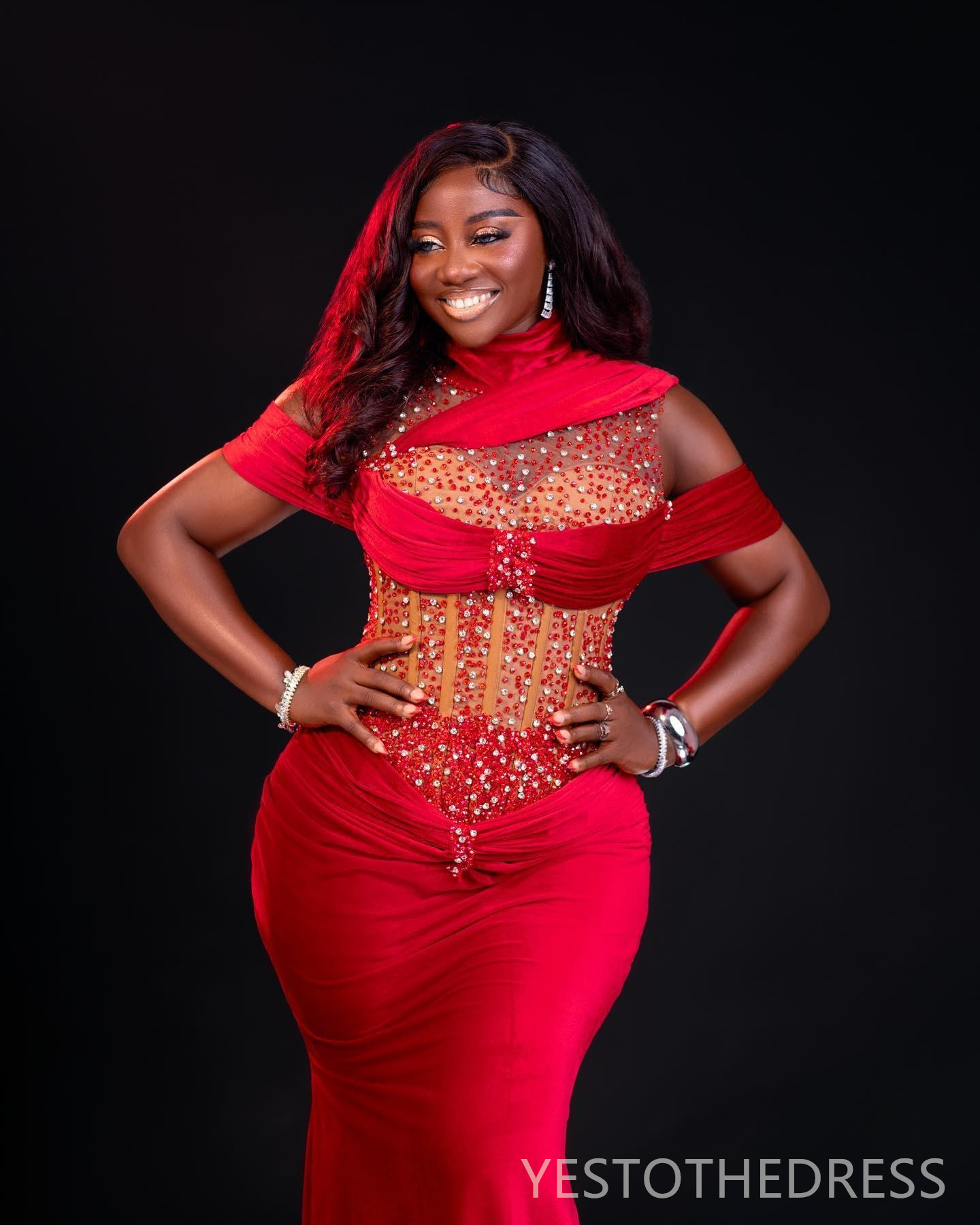 R&W 2024 Red Prom for Black Women Mermaid Promdress High Neck Long Sleeves Veet Illusion Evening Dresses Beaded Birthday Dress Second Reception Gowns 