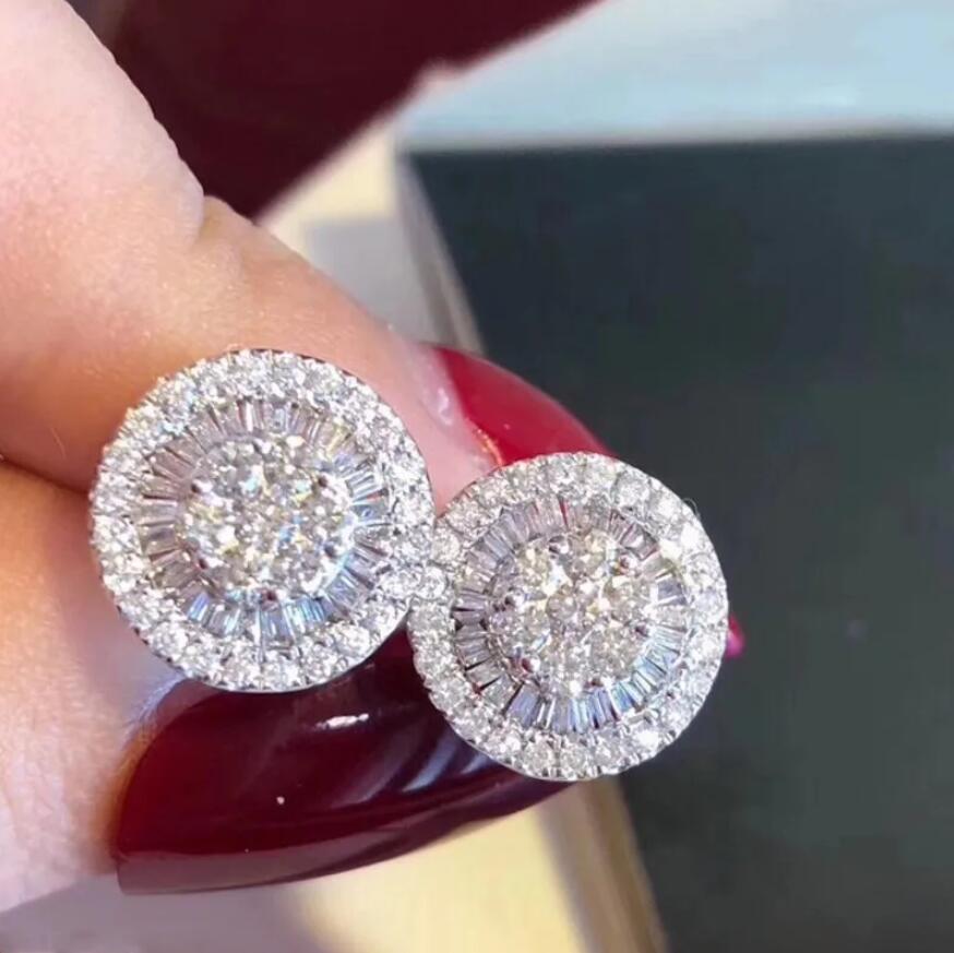 Rulalei Trendy Flower Lab diamond CZ Stud Earring Real 925 Sterling Silver Engagement Wedding Earrings for women Gemstone Party Jewelry Gift