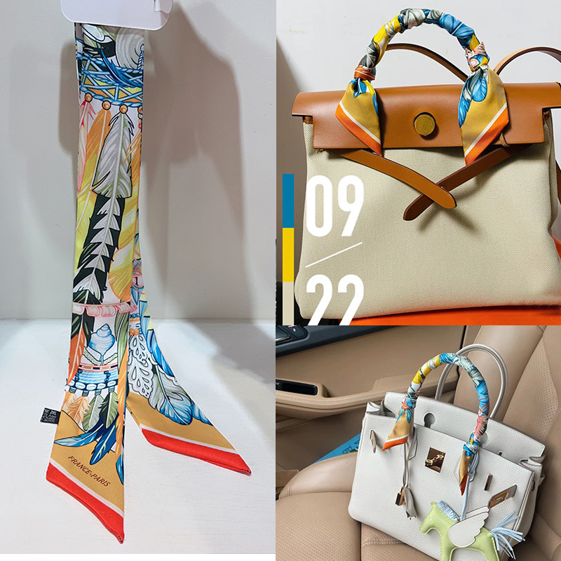 100 Color High end Your Printed Bag Binding Small Scarf French Silk Scarf Versatile Women's Artificial Silk Scarf Headband 5 * 86cm 66