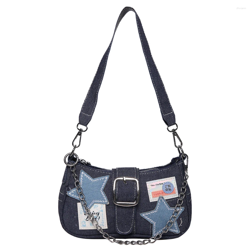 2025 NEW Totes Women Fashion Shoulder Bag Stars Pattern Denim Chain Underarm Adjustable Strap Vintage Handbag Girls Outdoor Daily zhanyishengli