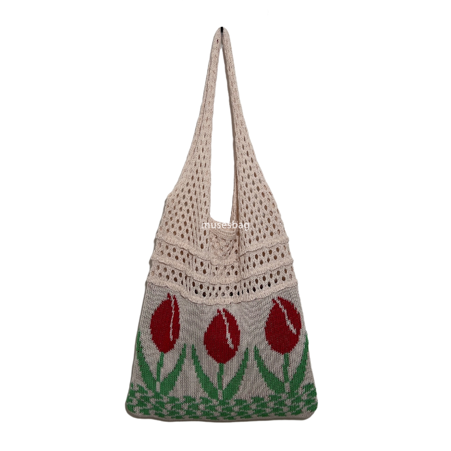 New high-quality knitted bag woven bag shoulder bag Japanese and Korean tote bag bohemian tulip flower bag women bag