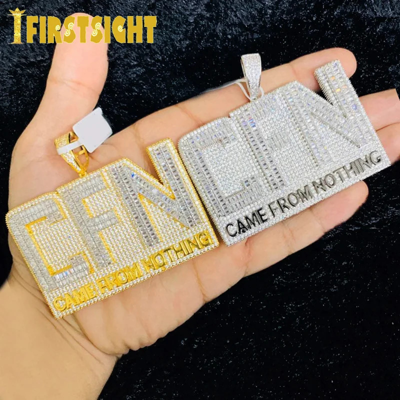Iced Out Bling CZ Letter CFN Pendant Necklace Silver Color Full 5A Zircon Came From Nothing Charm Men Fashion Hiphop Jewelry 240603