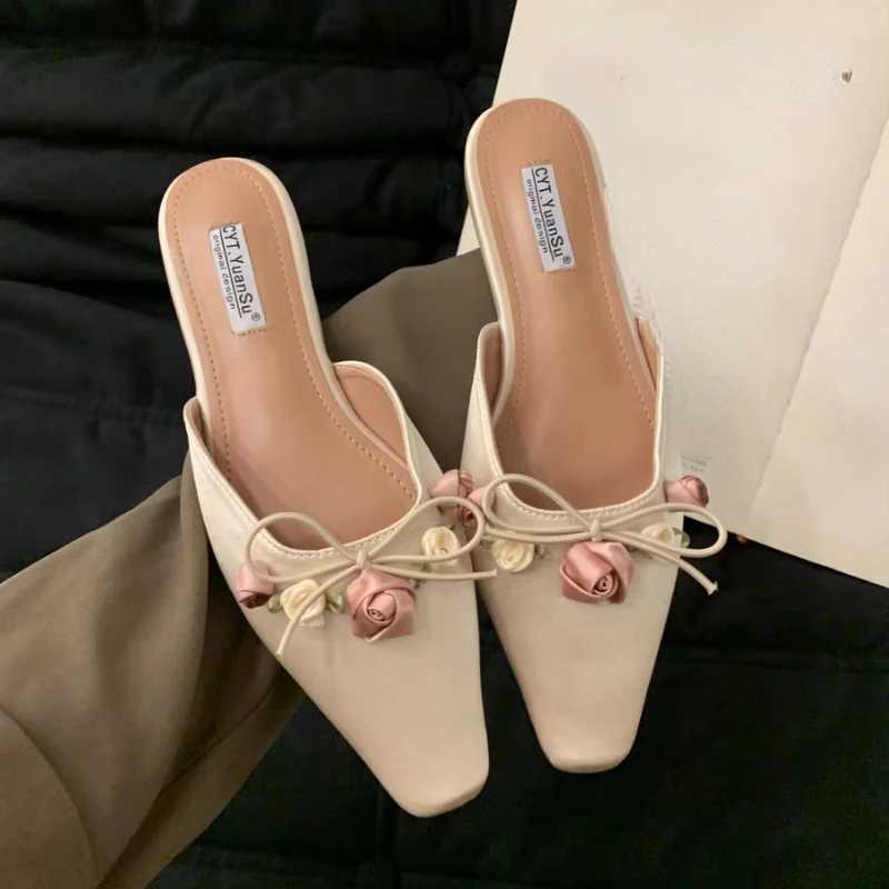 Sandals 2024 new Chinese French overhead womens hot summer white high heels sandals kitten heel shoesL464