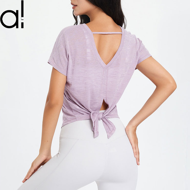 AL Women's Yoga Suit Tops All-Day Short Sleeve Sheer Shirt Sports Cover Up Summer Breathable Pilates Training Thin Fiess Tee