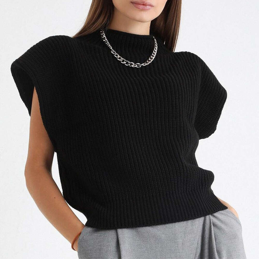 Autumn New High Collar Versatile Style Knitwear 24ss Sleeveless Casual Pullover Sweater for Women