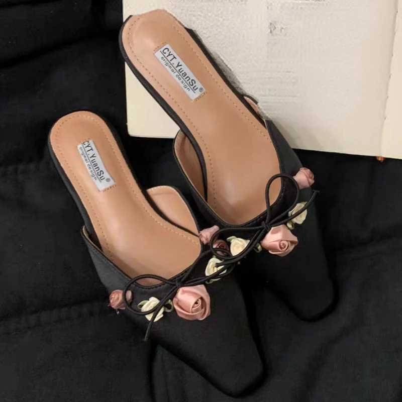 Sandals 2024 new Chinese French overhead womens hot summer white high heels sandals kitten heel shoesL464