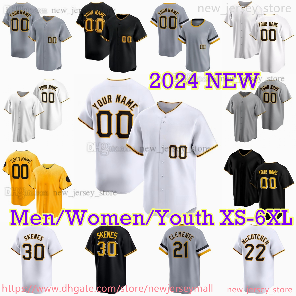 Custom XS-6XL 2024 City Connect Baseball Jersey 30 Paul Skenes Roberto Andrew Clemente McCutchen Carlos Santana Miguel Andujar Mazeroski Hedges Stitched Jerseys
